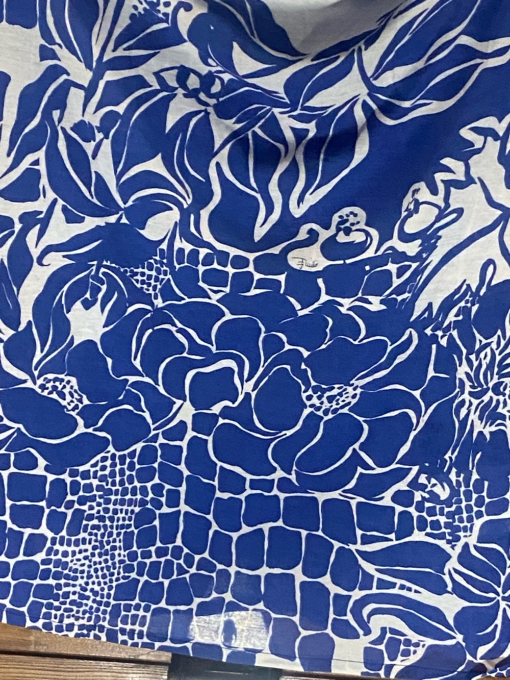 Emilio Pucci Blue & White Floral Cowl-Neck Blouse - Picture 4 of 6